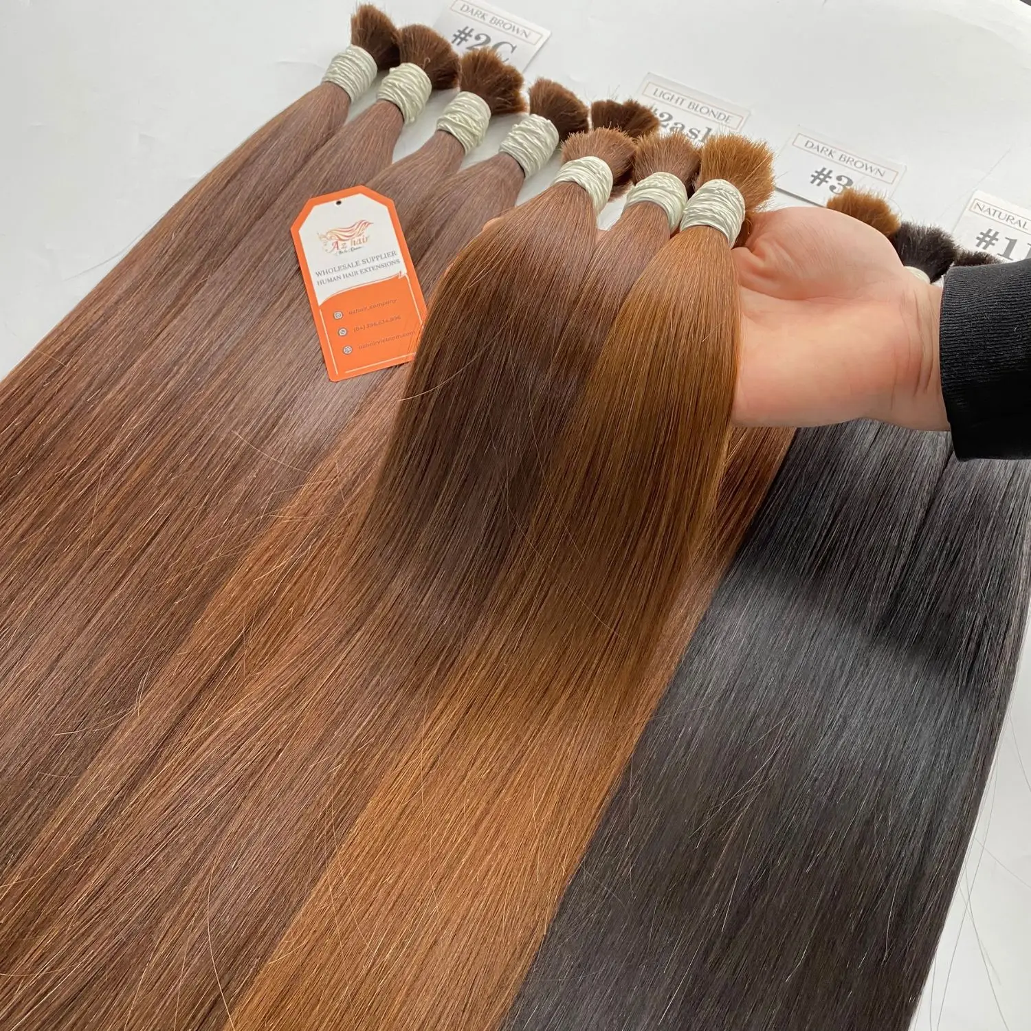 High Brown, Dark Brown Color Vietnamese Bulk Hair Extensions 12A Grade Quality Factory Price