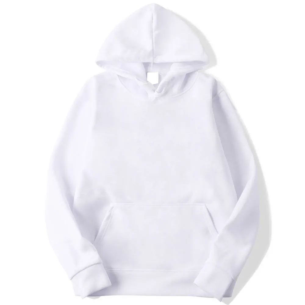 Oversized Men Winter Wear Cotton Fleece Hoodies Hip Hop Men Blank Hoodies In White Color With Front Pockets And Long Sleeves