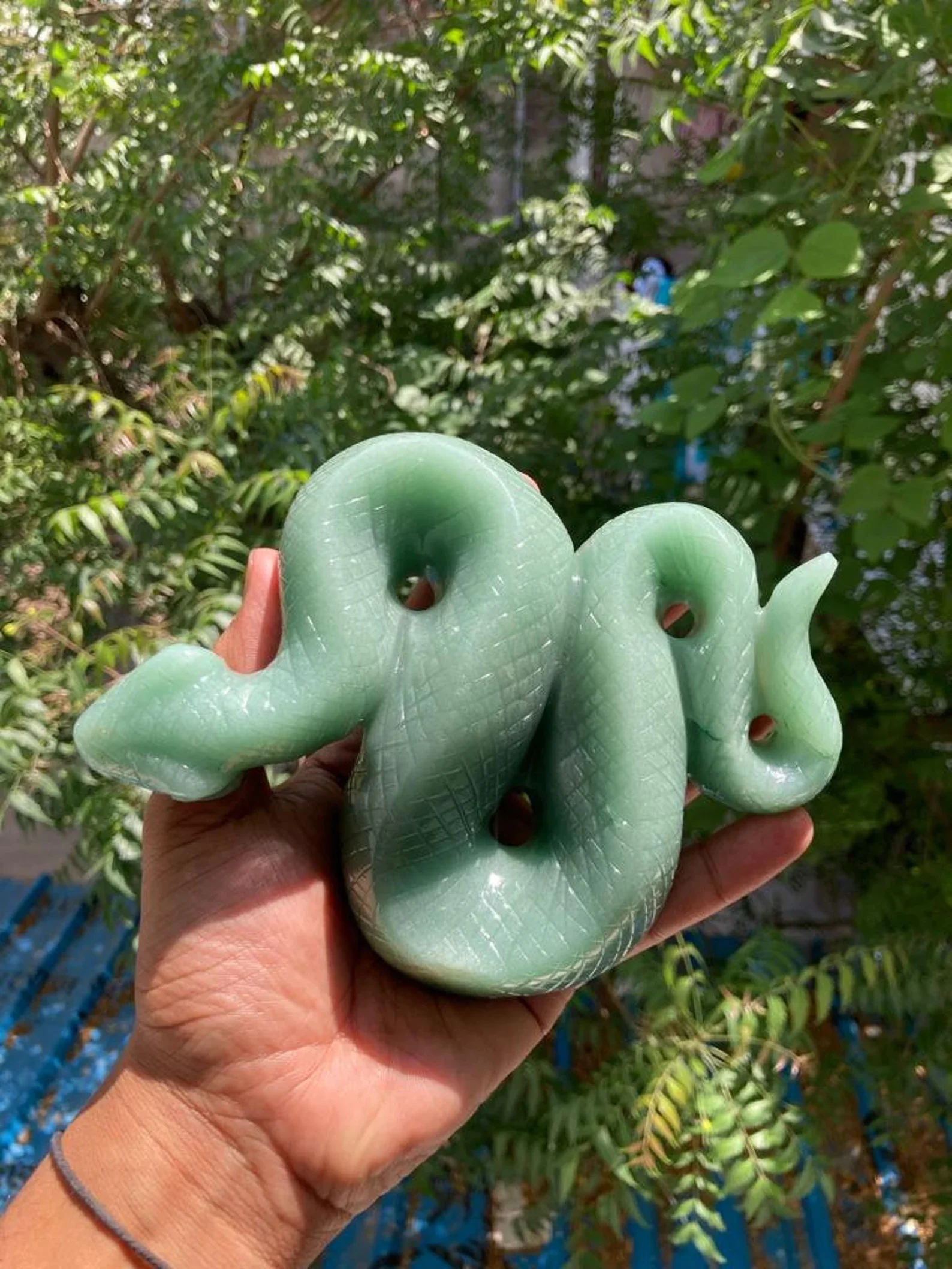 Hand Carved Cobra Snake Sculpture Slithering Jade Statue Christmas Home Decor Gift Semi-Precious Stone Crafts
