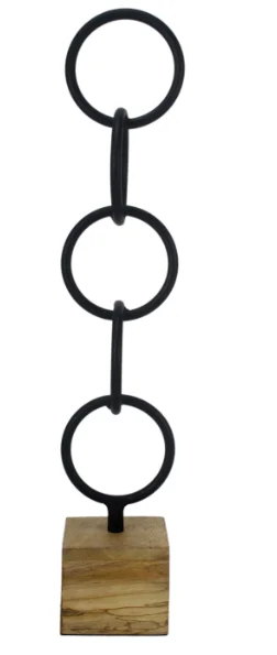 Premium Quality Black Powder Code Metal Circles Decorative Objec on a Wooden base Luxury for Home Living Room Tabletop Sculpture