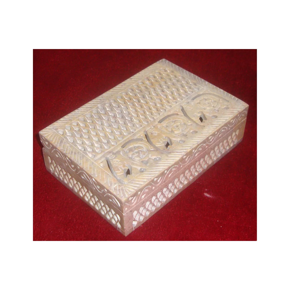 Excellent Item Natural Soapstone Carving Design Rectangular Jewelry Storage Box And Unique Handmade Top Quality Elephant Shaped