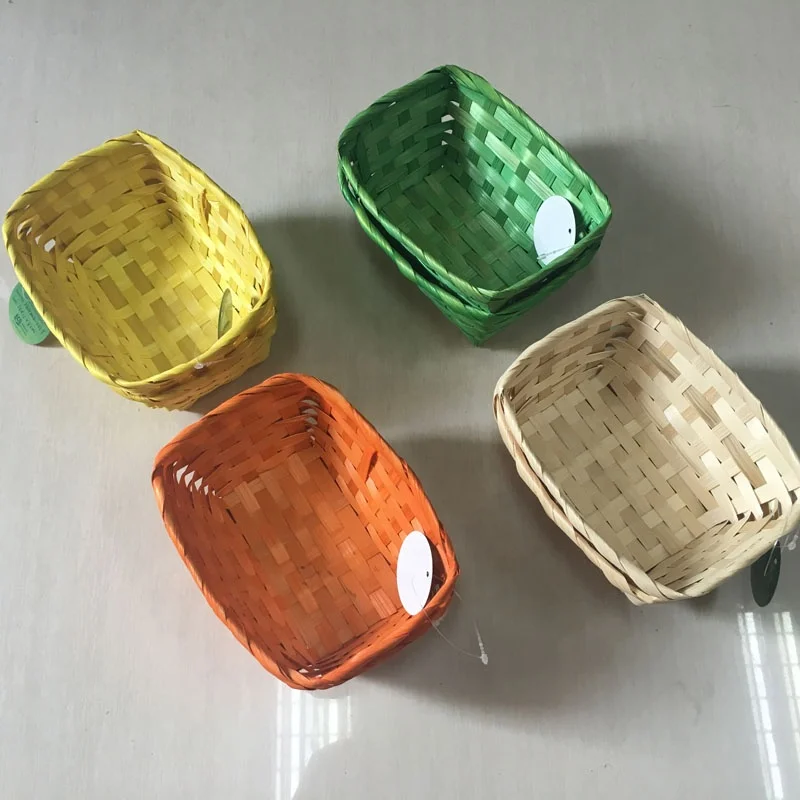 Bamboo Basket Decorative Small Basket Rectangle Shape Decoration Storage Natural Weaved Handmade Arts & Crafts Holder Gifts Pack