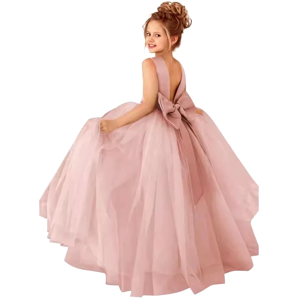 Young Girls Wedding Dresses Elegant Long Length Bridesmaid Formal/ Casual Occasion, Wedding Party for Bride White Short Sleeve