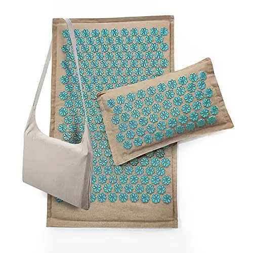 Natural Linen Acupressure Mat Foot Shakti Camellia Plastic Spikes Massage Akkupressur Mat and Pillow Set