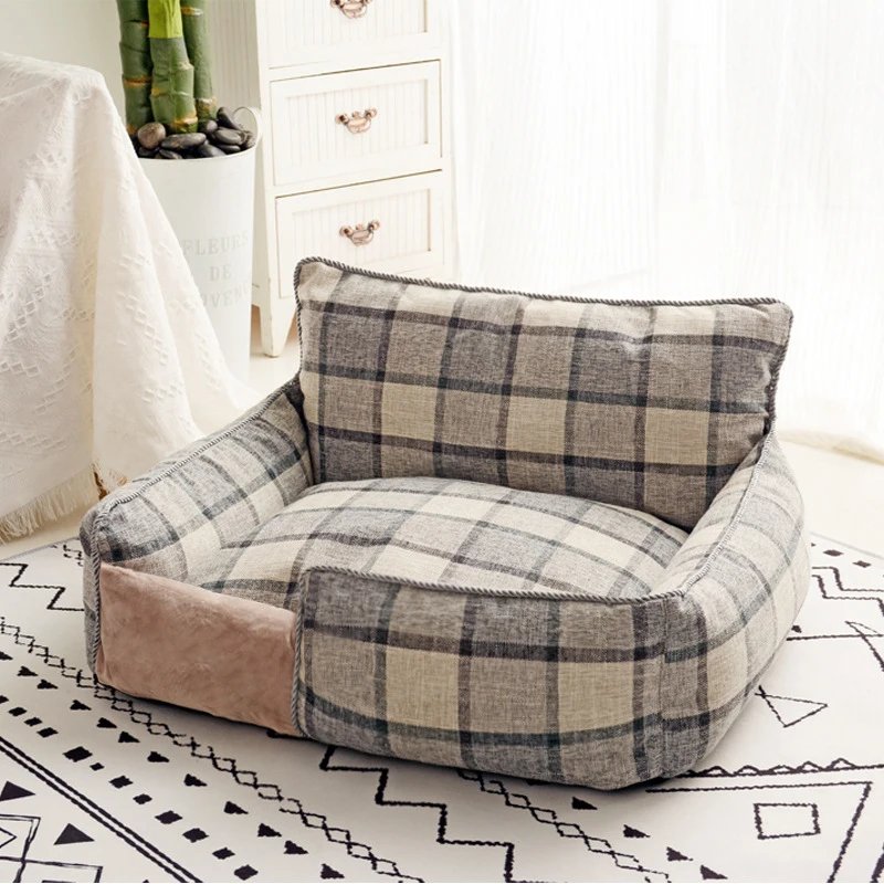 Eco friendly plaid popular wholesale foldable cotton indoor small dog beds cat sleeping a bed for pets