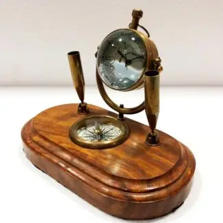 Antique Brass wooden Table Pen Holder With Compass And Arrow table decorative pen holders at low price