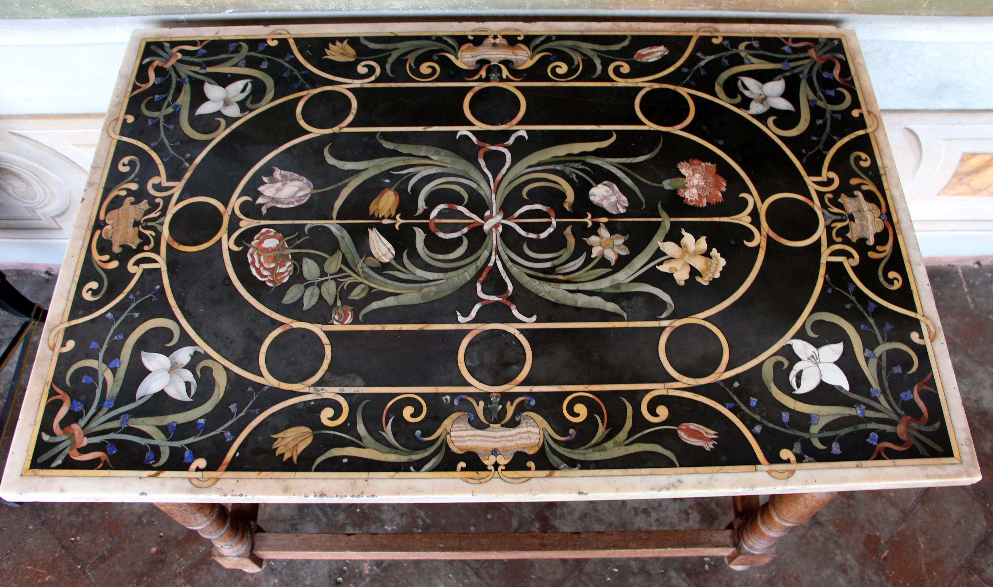 Exclusive Multi-Gemstone Marble Dining Table Top Pietra Dura Stone Inlaid Contemporary Style Kitchen Living Room Office Home Use