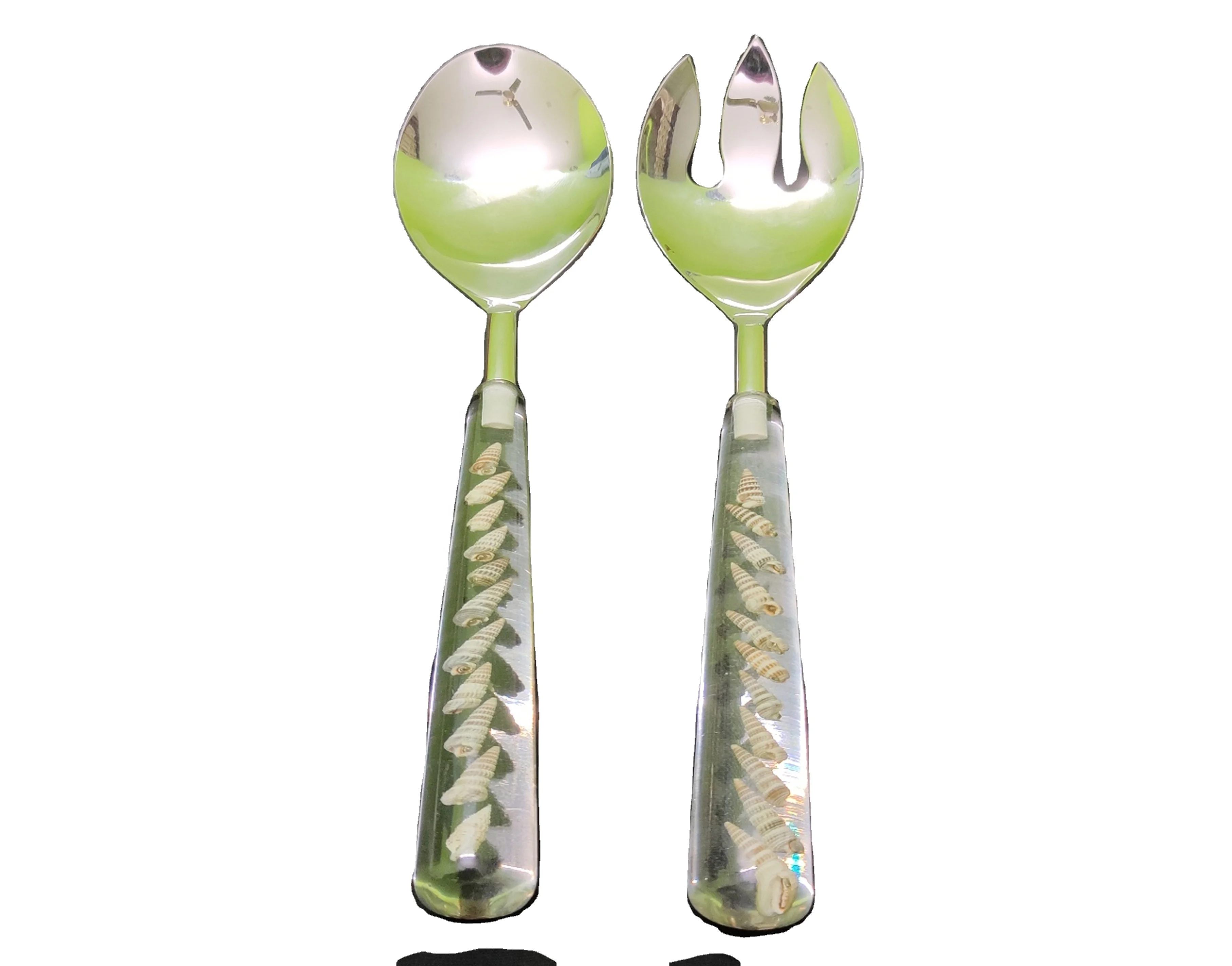 High-Quality salad server spoon set of 2 pieces made of Steel and Epoxy MOP Resin Clear with Beautiful Turq Color at Best Price