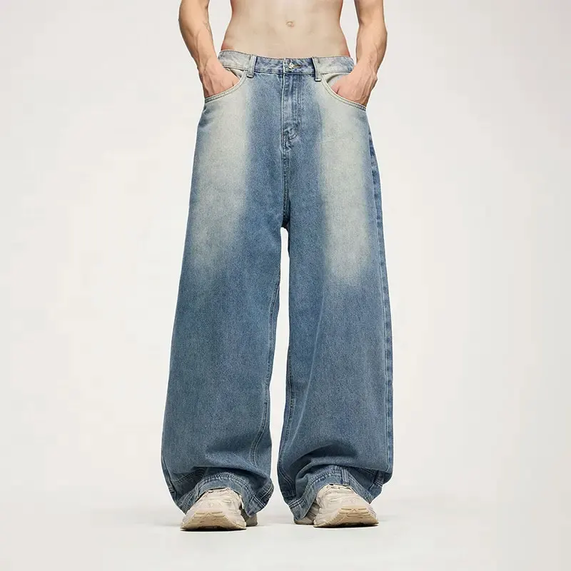 2024 мужские мешковатые джинсы унисекс в выцветших синих тонах новые джинсовые трусики и брюки
