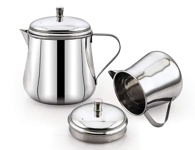 Metal  Set of 2 Stainless Steel Tea and Coffee Pot Serving Stainless Steel Teapot  Lid Pack of Two 200ml  350 ml Tea Serving Pot