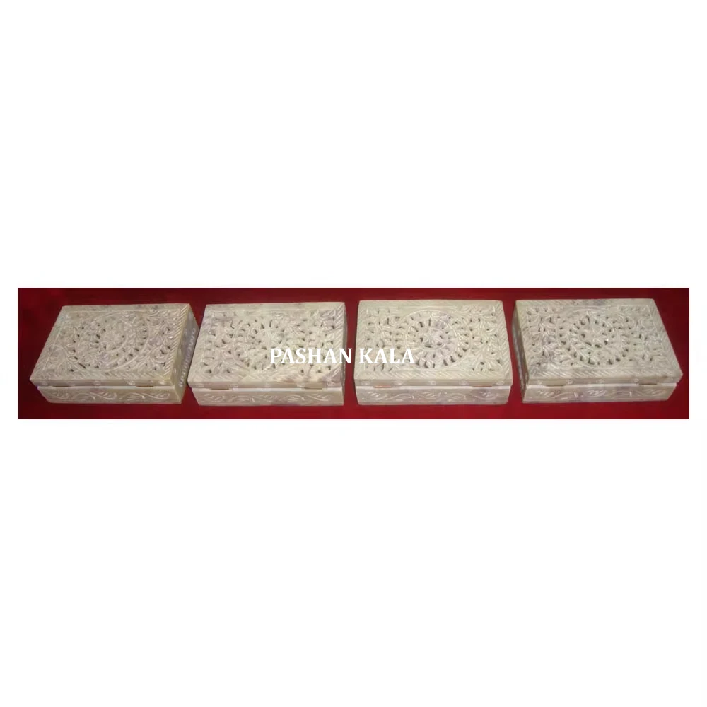 Most Beautiful Natural Soapstone Carving Rectangular Shape Jewelry Boxes For Home Decoration And Business Gift Carved Boxes
