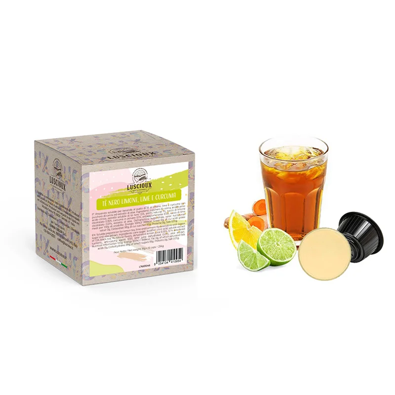 Made in Italy - Soluble Black Tea with Lime Turmenic- Dolcegusto Capsule Compatible - Soft Drinks Pack of 160