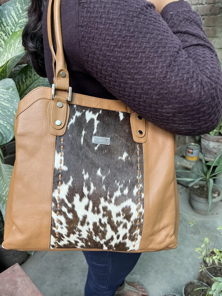 Western Style Double Handle Cowhide Fur Crossbody Bags High Quality Fashionable Front Zipper Real Leather Sling Bag For Women