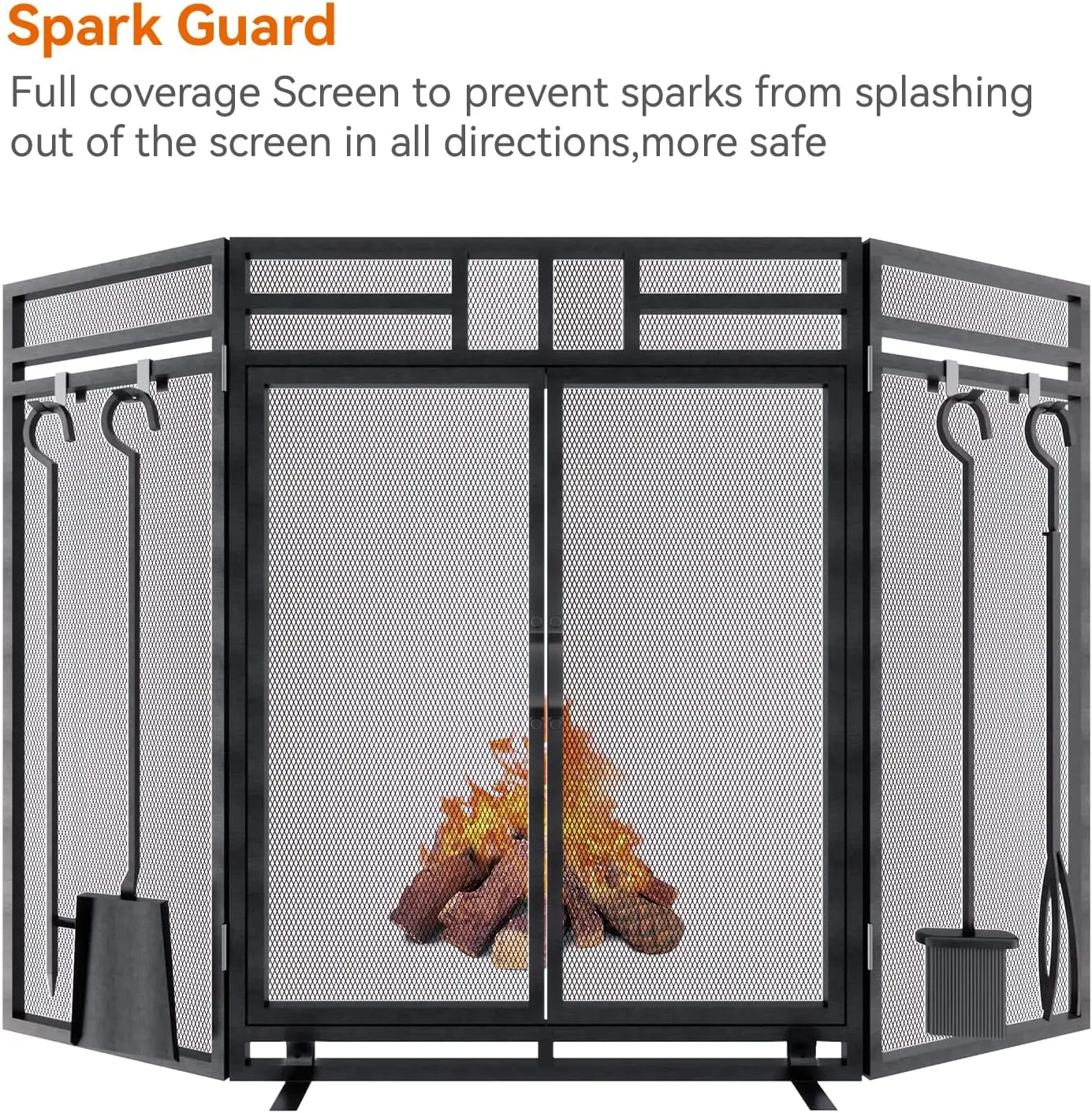 Winters Season Top Trending Unique Large Flat Guard with Tool Set Fireplace Metal Screen For Living Room Decoration