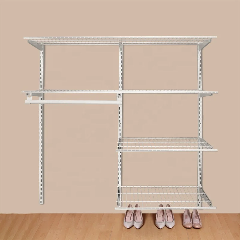 4 ft Wall Mount Metal Wire Closet Wardrobe Hanging Shelves Open Closet System for Bedroom
