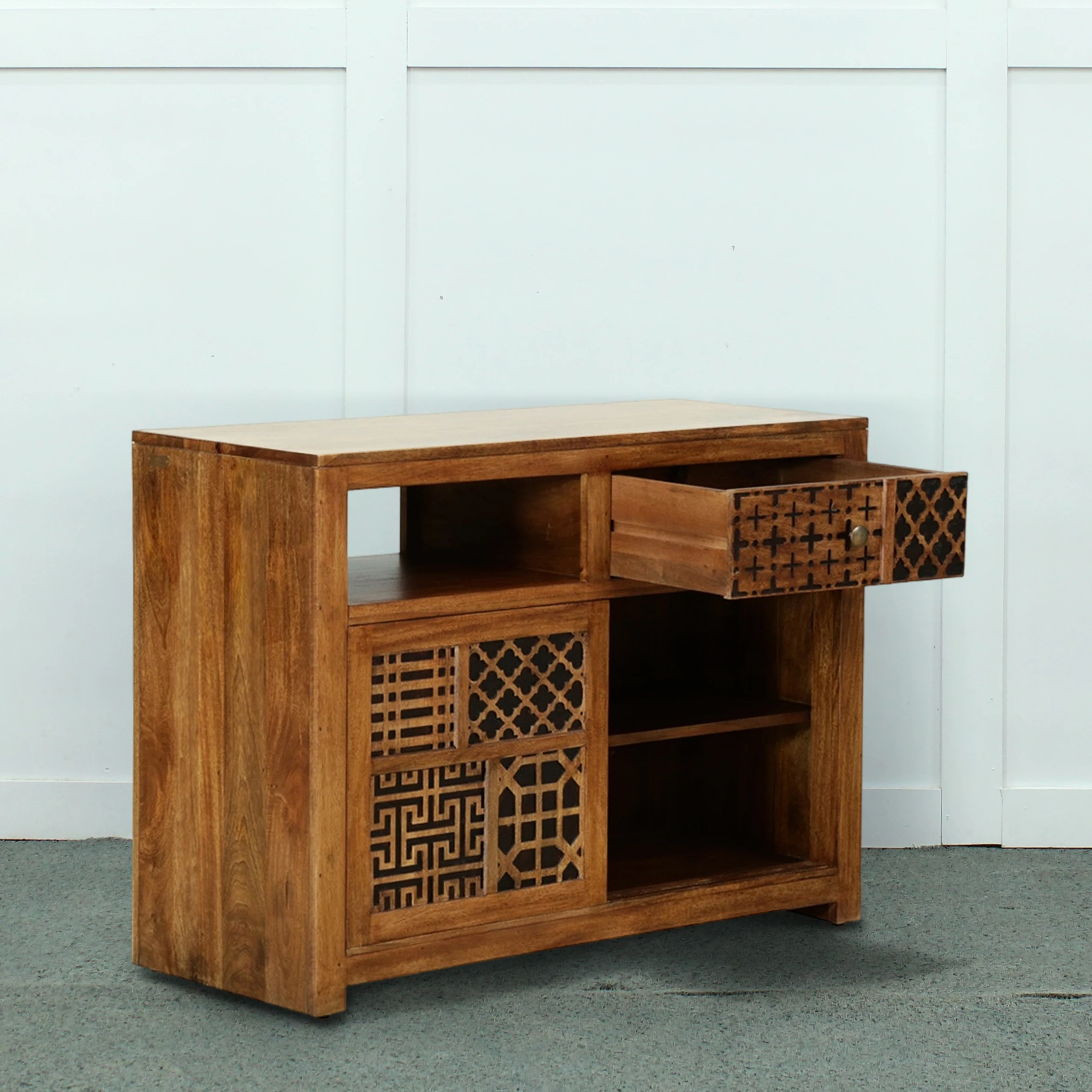 Modern Oak Kitchen Living Room Furniture Solid Mango Wood Sliding Door Drawer Cabinet Antique Luxury Teak Finish Bedroom Hotel