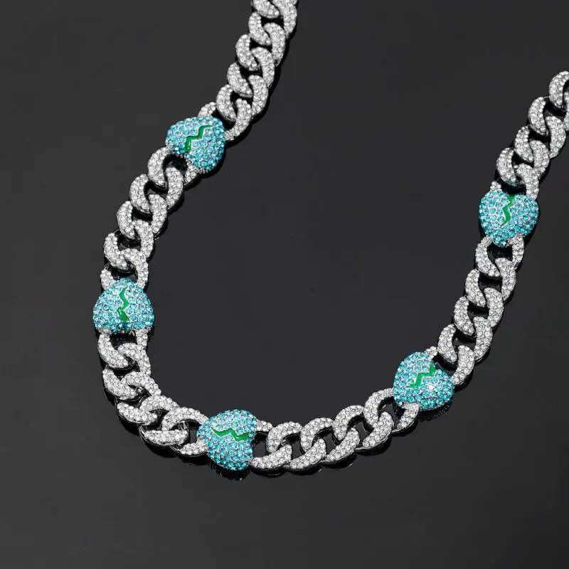 High Quality Men Fashion Heart Broken Lab Grown Diamond 14K Solid White Gold Cuban Link Chain Hip Hop Iced Out Necklace Jewelry