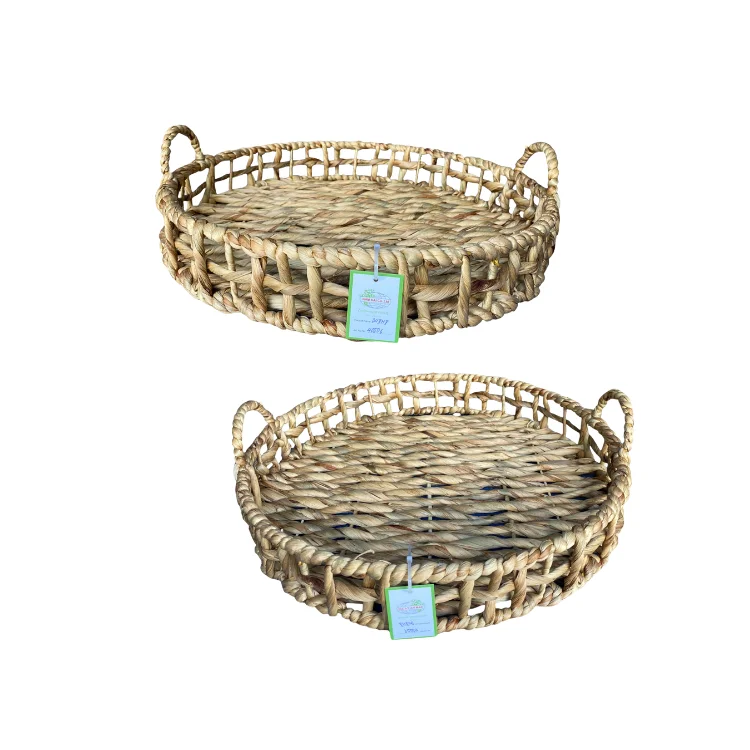 Поднос из ротанга с ручкой натуральный круглый для сервировки журнальных столиков 100% натурального материала от вьетнамской фабрики
