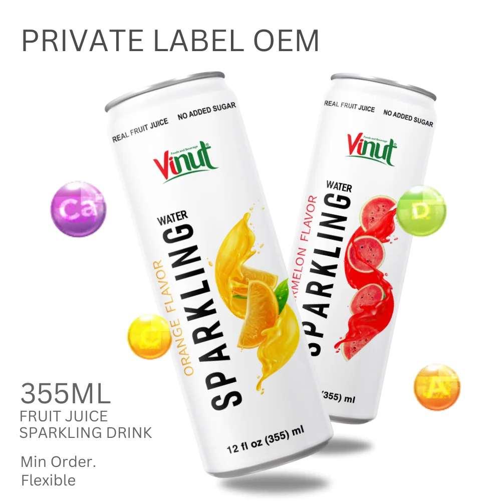 Free Sample 355ml Orange Fruit Juice Sparkling Water Drink Wholesale Soft Drink From Vietnam Private Label OEM