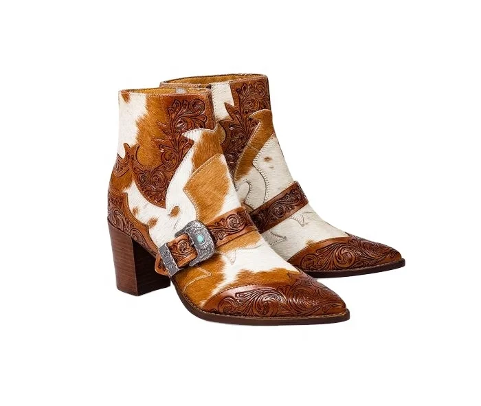 Real handmade cowhide western ankle length boots for women made in india boots in genuine leather