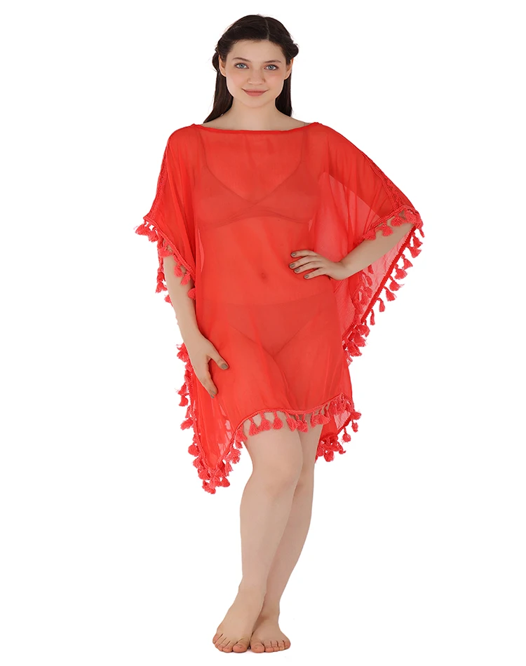 2022 Custom Trendy Ladies tassel lace pattern Summer Women Sexy poppy color Cover Up  Beachwear & Swimwear for women