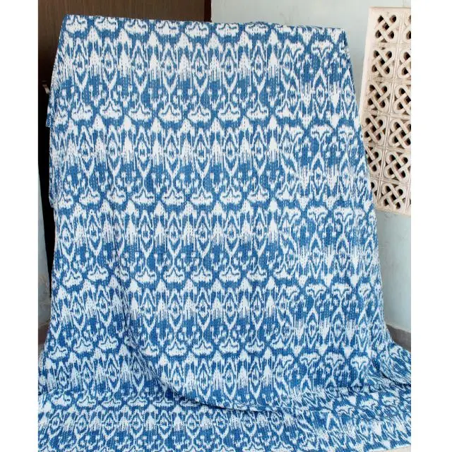 Индийское одеяло Kantha покрывало с принтом икат в богемном стиле Королевский размер