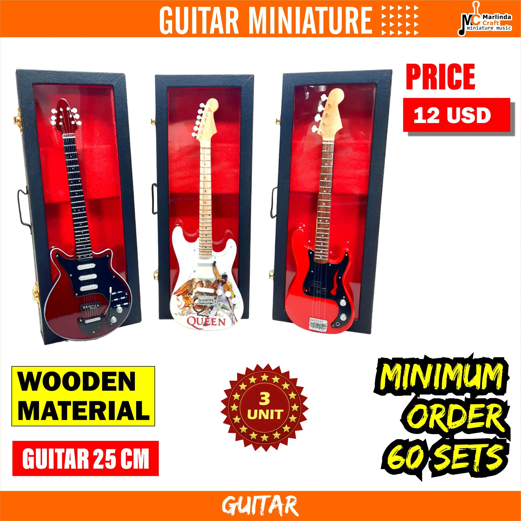 Mini Guitar Replica Famous Band in the World with QUEEN Tribute Merchandise