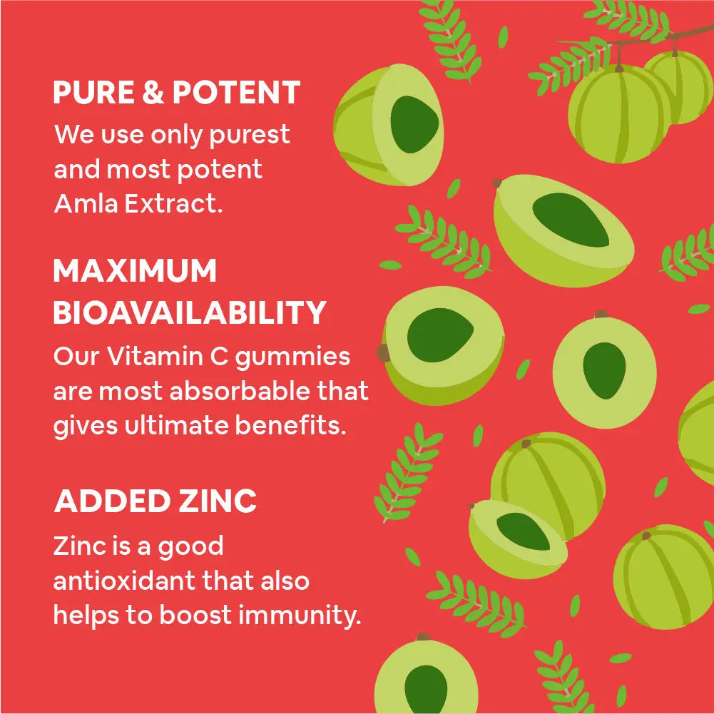 Vitamin C Gummies with Zinc for Men, Women & Kids | Natural Immunity Booster, Antioxidant, Heart, Hair, Skin & Collagen Builder