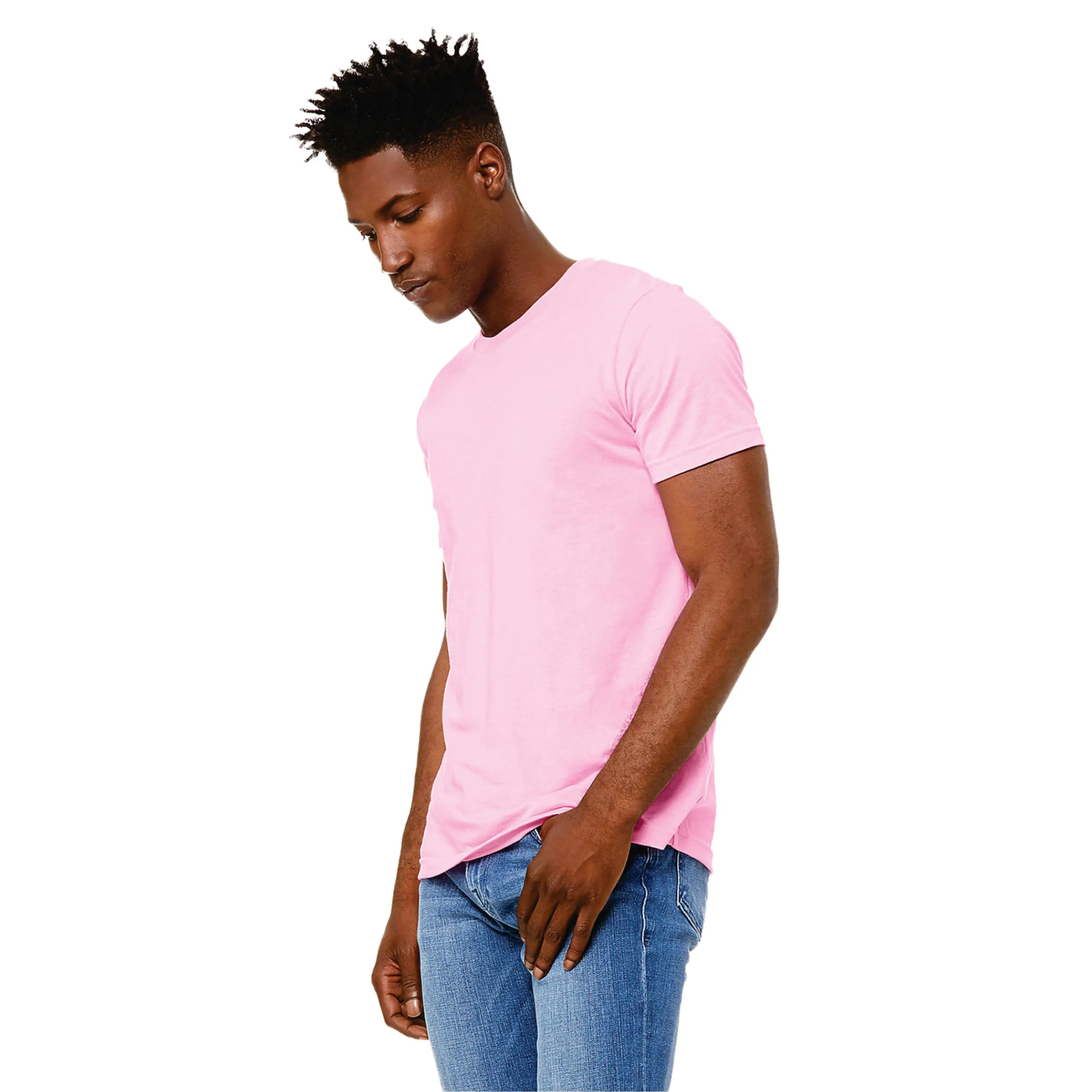 Heather Bubble Gum Unisex CVC Short Sleeve T-Shirt: 52% Airlume Combed and Ring Spun Cotton, 48% Poly, 32 Singles, 4.2 oz