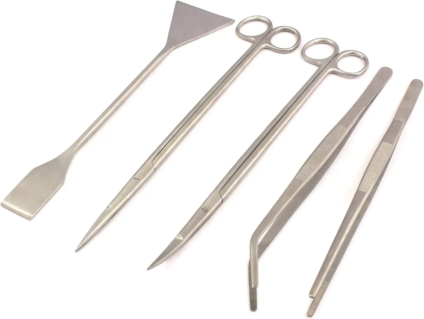 Aquarium Tools Kit 6 Pcs Set Stainless Steel Tweezers Scissor Spatula Multi Functional Aquarium Tank Tool Set for Fish Plant