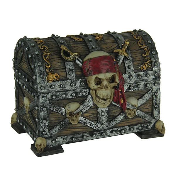 Custom Skull and Swords Pirate Treasure Chest Trinket Box Pirate Marauder Skull Jewelry Box Resin Skull Storage Box