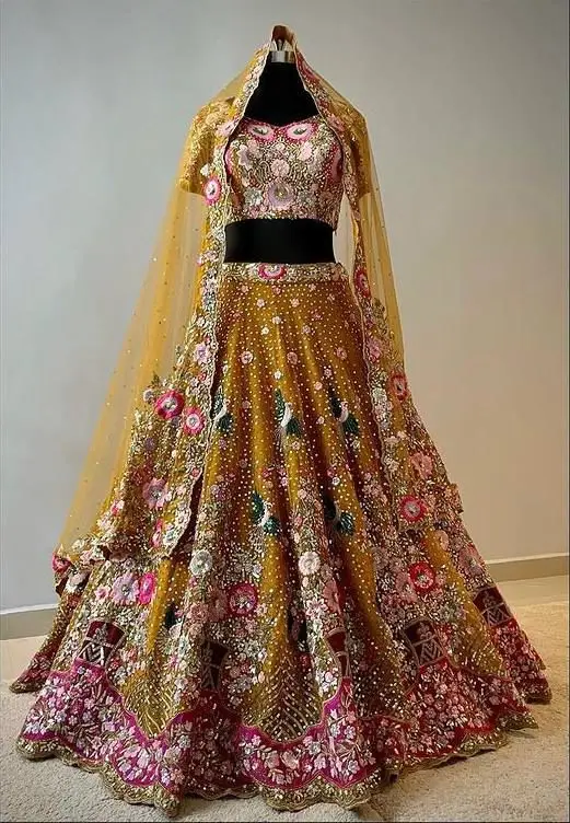 Fashionable Adults Soft Butterfly Net Work Lehenga Choli with Cancan Canvas Patta Sequins Embroidered Indian Pakistani Clothing