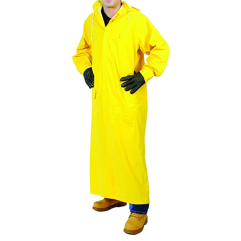 Cheap price custom heavy duty waterproof work rain coat adults men rainwear raincoat with hood