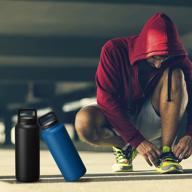 Wholesale Stainless Steel Wide Mouth XL 32oz 1Liter Beer Water Bottle With Spill Proof Twist Cap