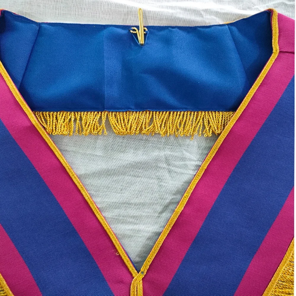 Воротник мастер Masonic Mark в красном и синем цвете с золотой отделкой бахромой крючком для подвешивания украшения