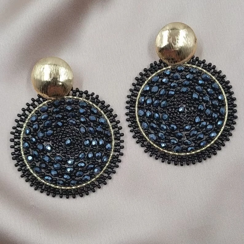 Stylish Dog Design Seed Beads Embroidery Earrings Custom Designed Seed Bead Embroidered Earrings Colorful Beaded Earrings