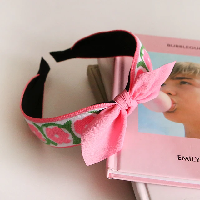 Girls Cute Embroidered Camellia Flower Ribbon Headband Korea fashion hair accessory