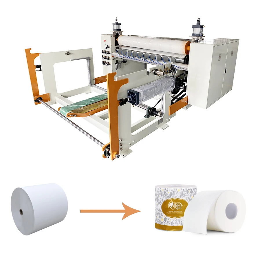 Automatic soft facial tissue paper embossing rewinding tissue rolling paper making machine with band saw
