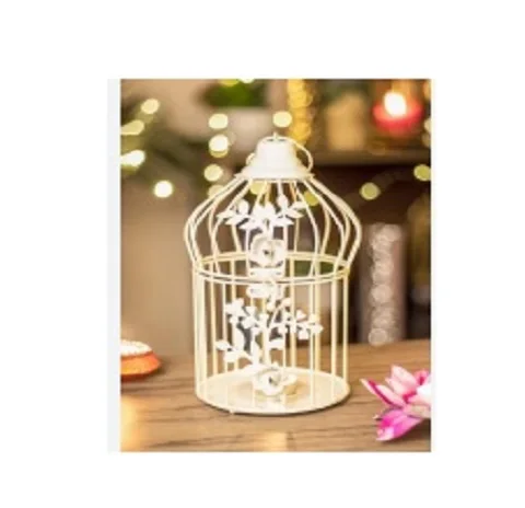 Handmade Attractive Design White Metal Birdcage Flower Iron Design White Coated Color Fancy Metal Cheap Sale Price Metal Lantern