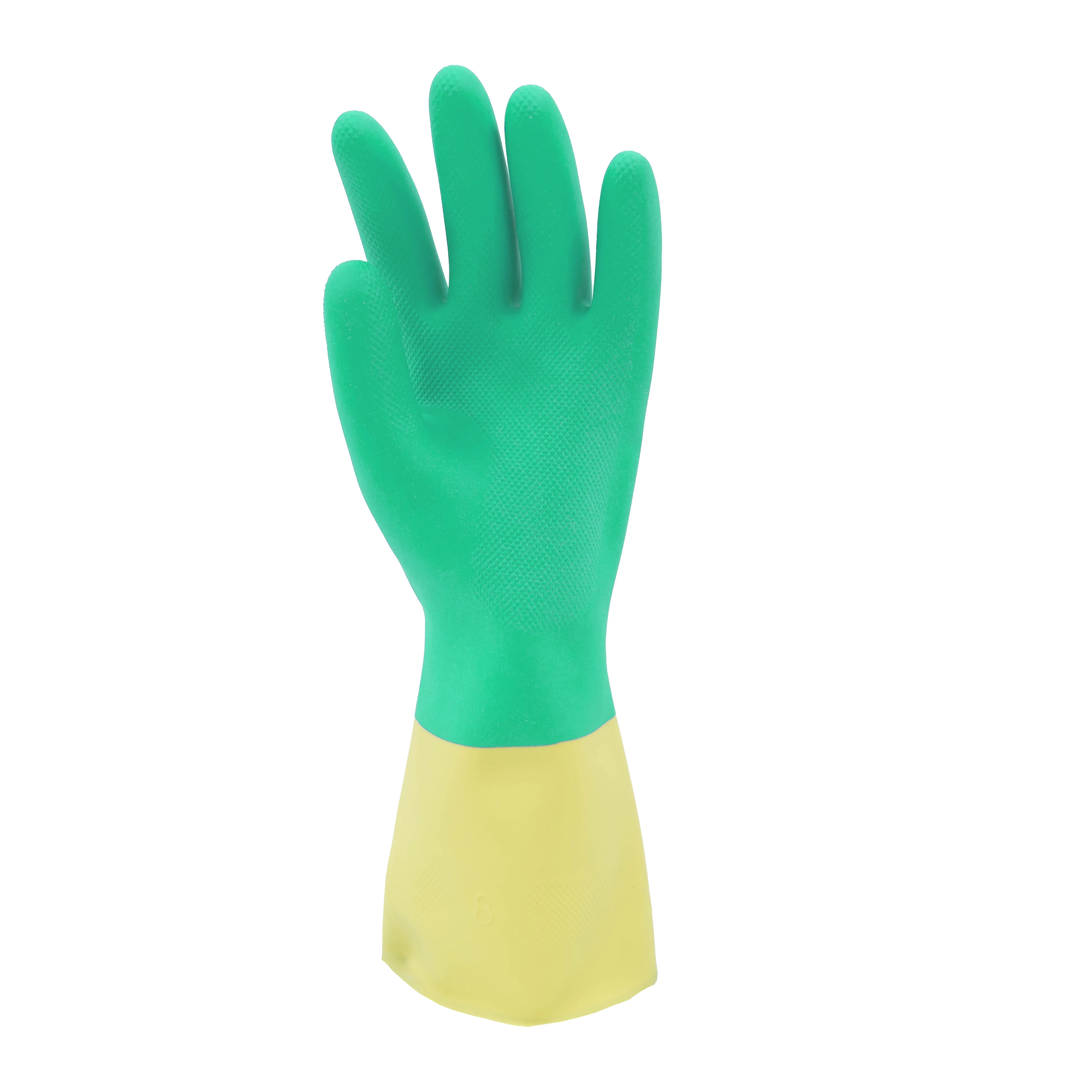 [NEW Color] Green over yellow thick neoprene blended natural rubber gloves Malaysia chemical resistance against acid alkali