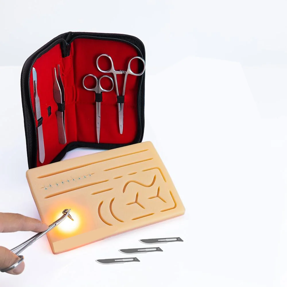 Surgical Medical Student Training Practice Suture Kit of 18 Pcs with customized Suture Pad and Surgical Tools Scissors Forceps
