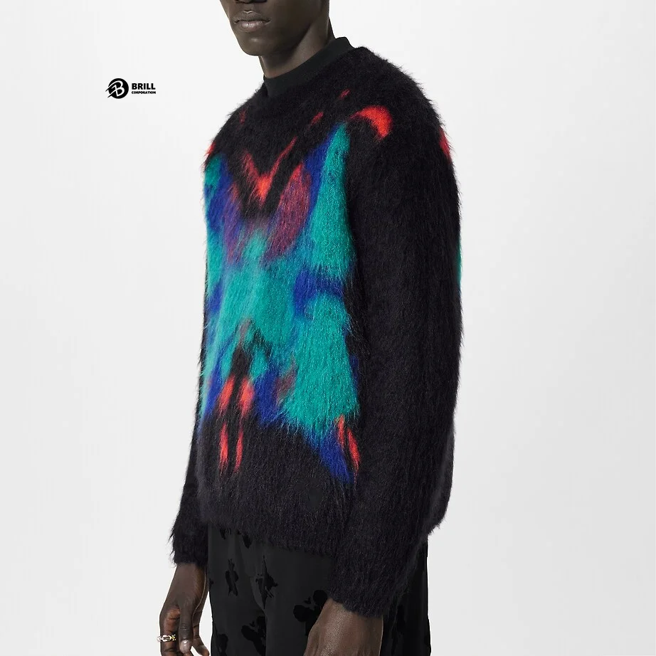 Custom Design Printed Fur Knitted Sweater Men Wholesale Loose Fit Light Weight Slim Fit Breathable For Men Mohair Sweater