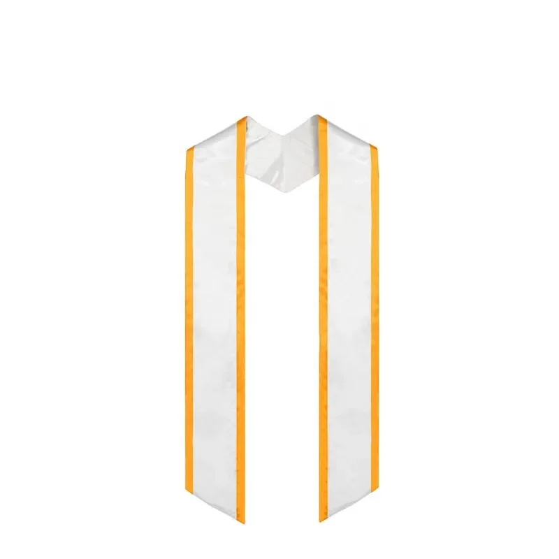 Wholesale High Quality Plain White with edge Graduation Stole Graduation Sash with Trim Custom Made