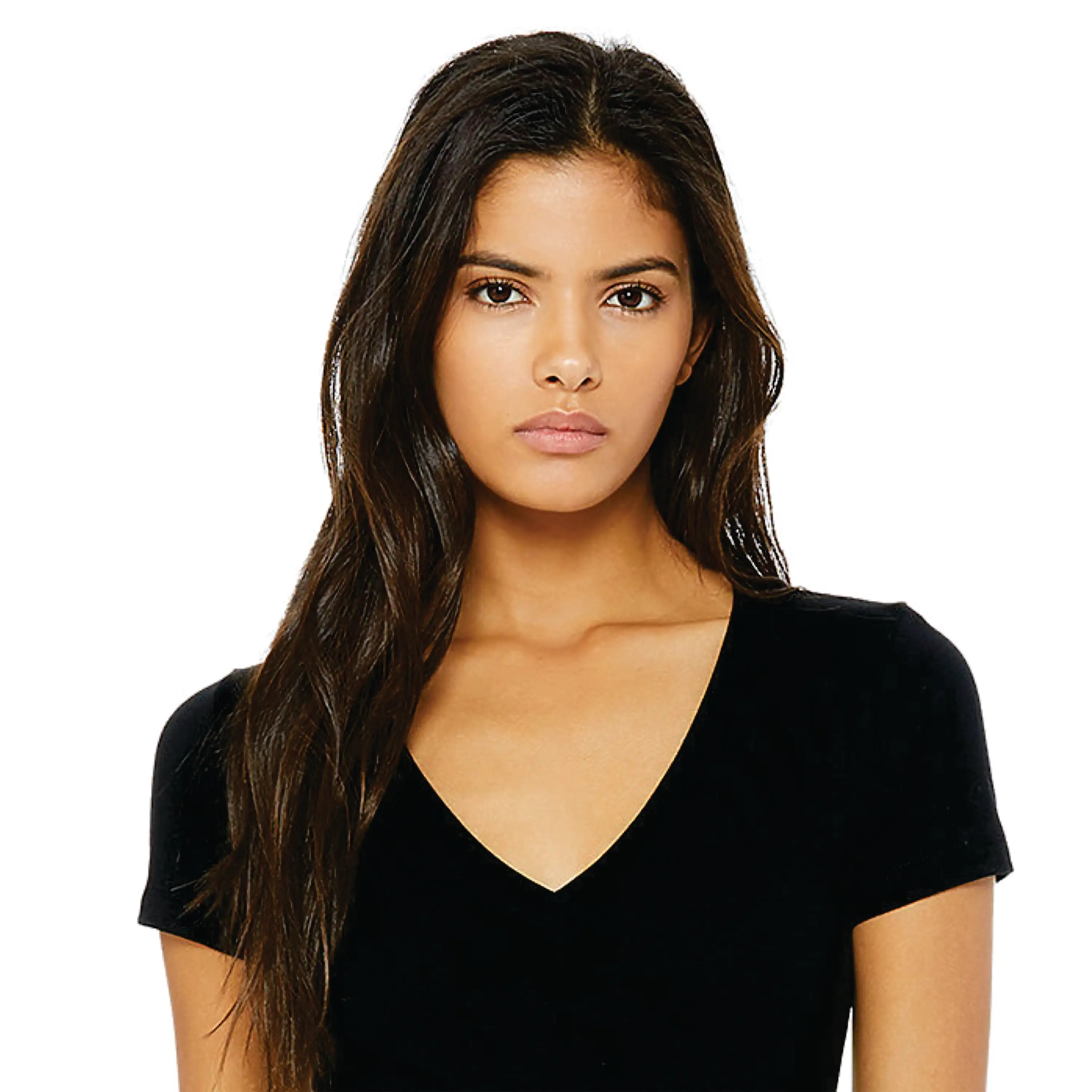 100% Airlume Combed and Ring Spun Cotton 30 Single 4.2 oz Black Womens Jersey Short Sleeve Deep V-Neck T-Shirts