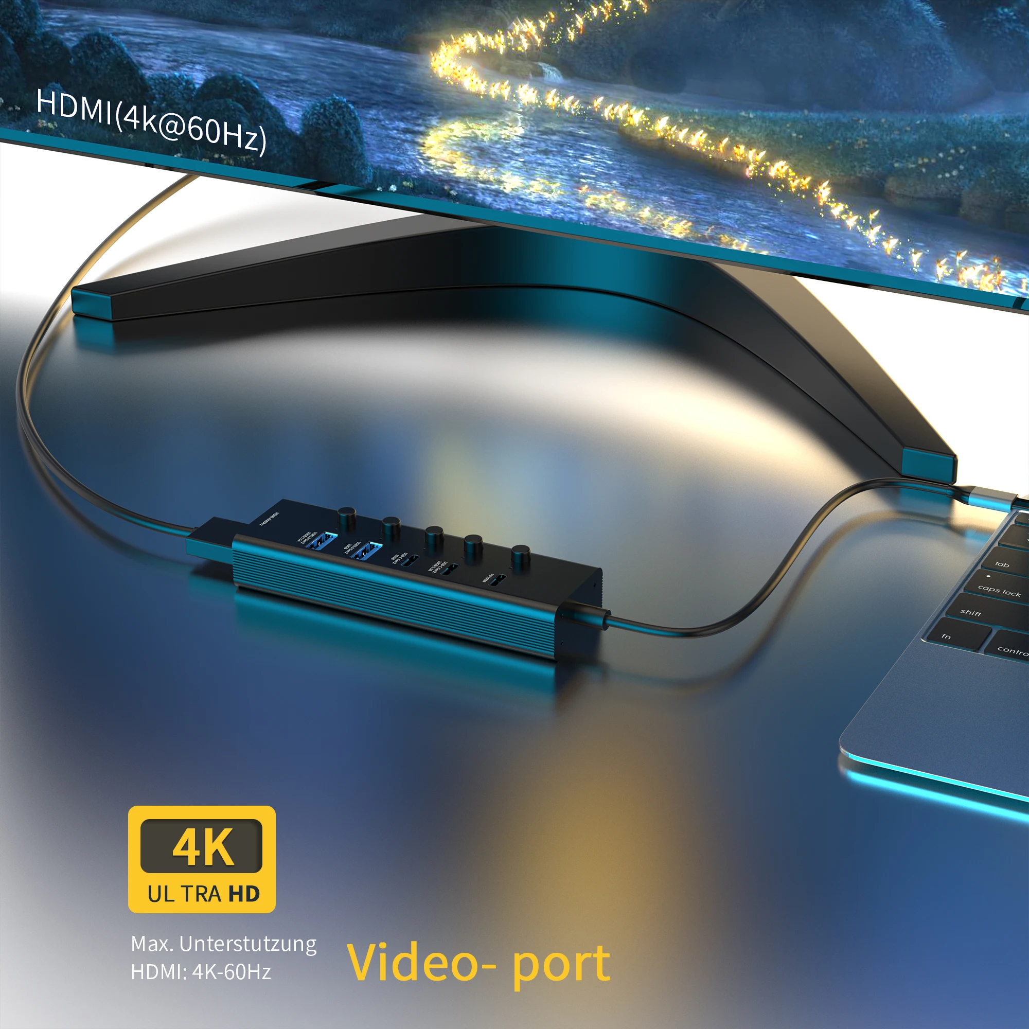 6 in 1 aluminium usb c hub HD 4K 8K 3*Type-c 2*USB-A PD 100W data transfer power charge video output type c hub for laptop