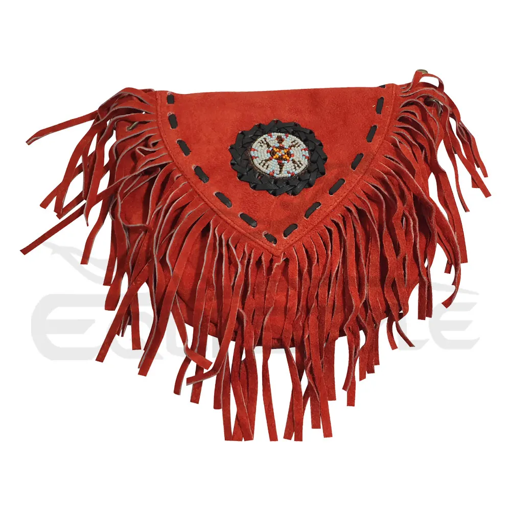 Red Small Suede Purse Black Leather Laces Flower on Front Side Custom Western Crossbody Style Ladies Western Fringe Purses