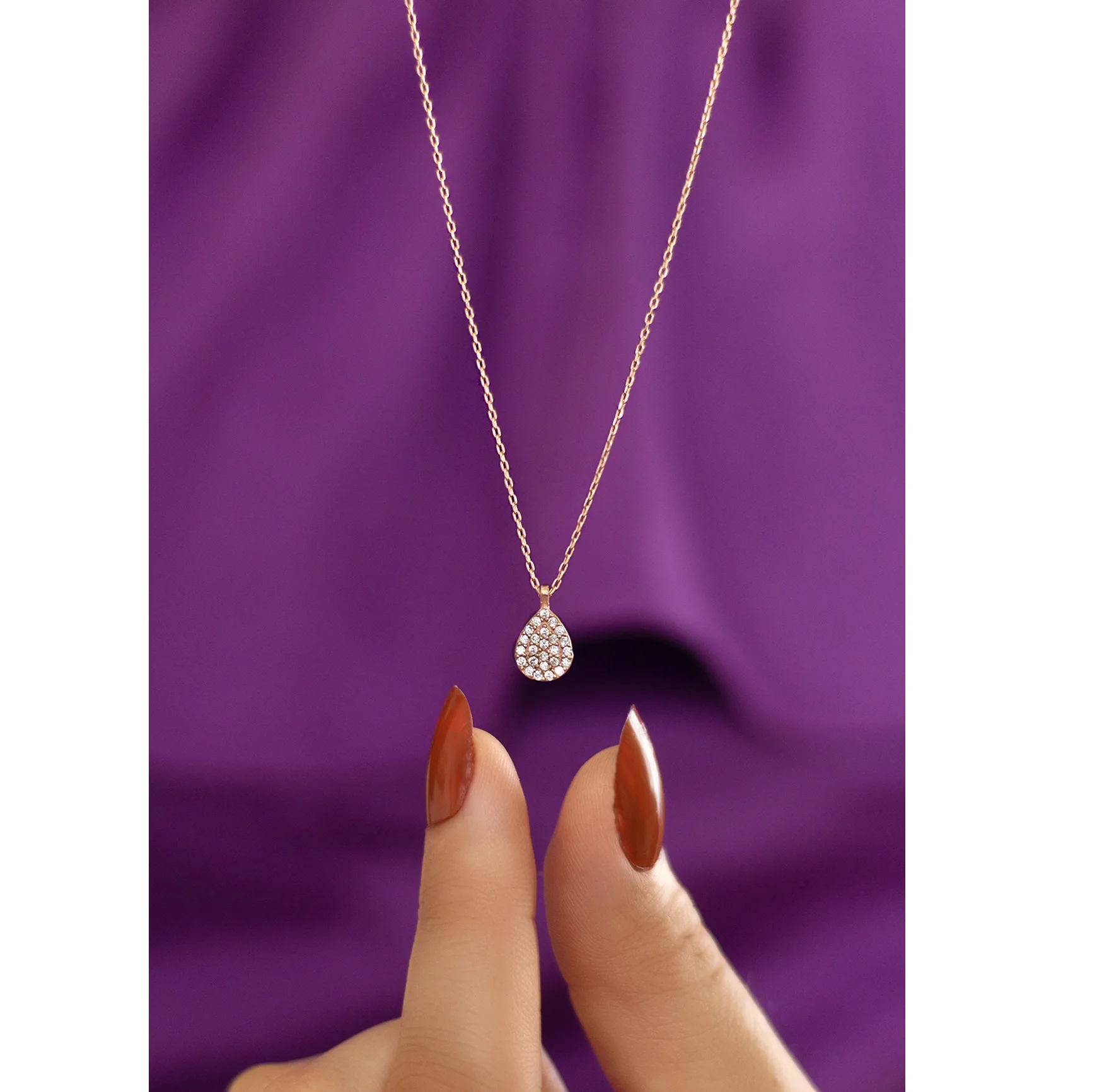 925 Sterling Silver Jewellery Necklace Minimalist  Water Drop Oval Shape White Colour Zircon 925 Sterling  Pendant Necklace