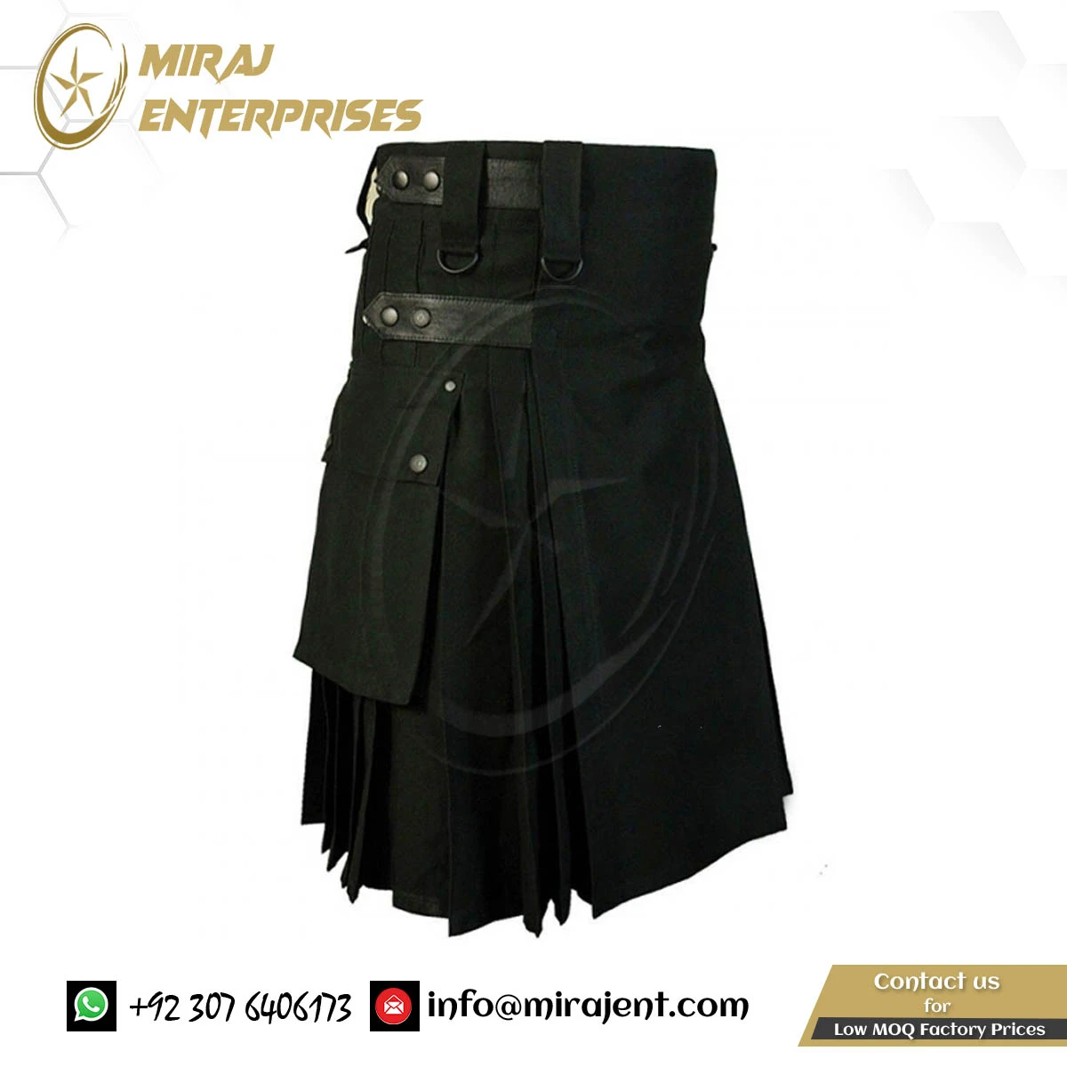 Vintage Style Pocket Kilts Solid Color Unisex Fashion Irish Kilt  Camo Metal Straps Utility Kilts