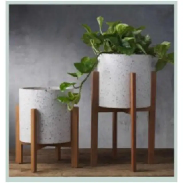 Planter Weston Crafts Plant Stand Modern Set 2 Pieces Wooden Home Decor Piece for Indoor Adjustable for 9 inch Plant Pot Sizes