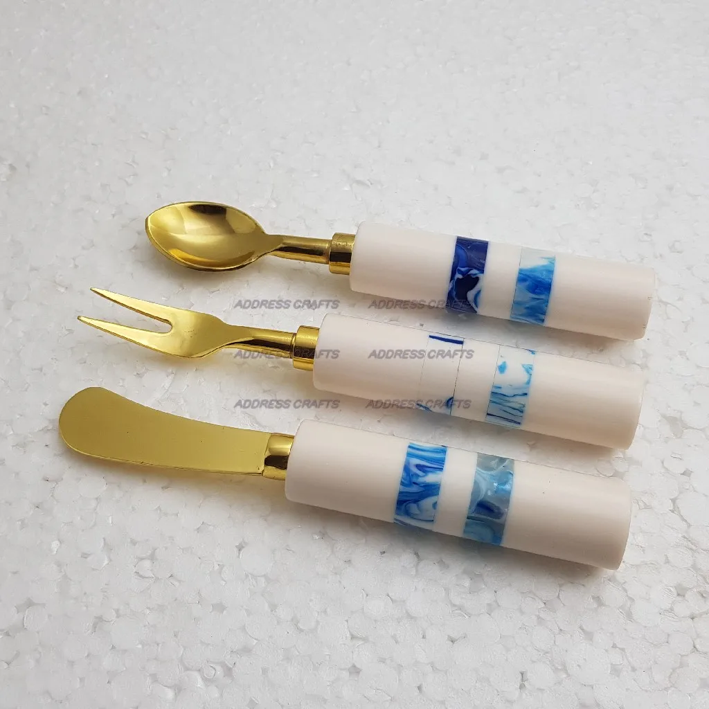 Latest Design Stainless Steel Flatware Cutlery Set Blue And White Color Resin Handle Home and kitchenware Used Tableware Cutlery